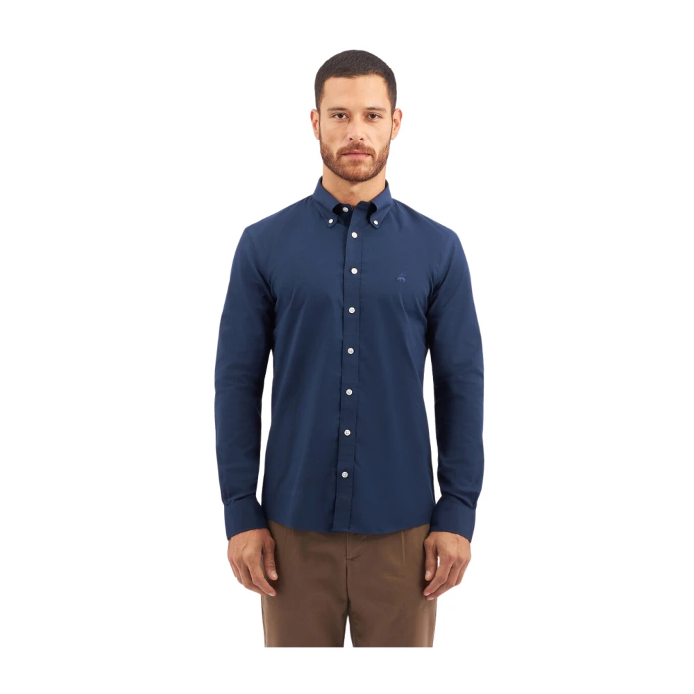 Brooks Brothers Donkerblauw Slim Fit Non-Iron Stretch Katoenen Overhemd met Knoop-Down Kraag Blue Heren