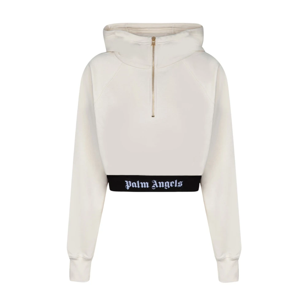 Palm Angels Beige Cropped Hoodie met Elastische Tailleband White Heren