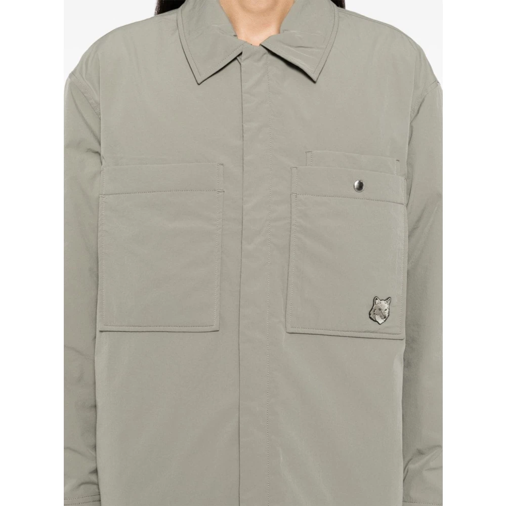 Maison Kitsuné Groene Gewatteerde Jas Vos Hoofd Patch Green Heren