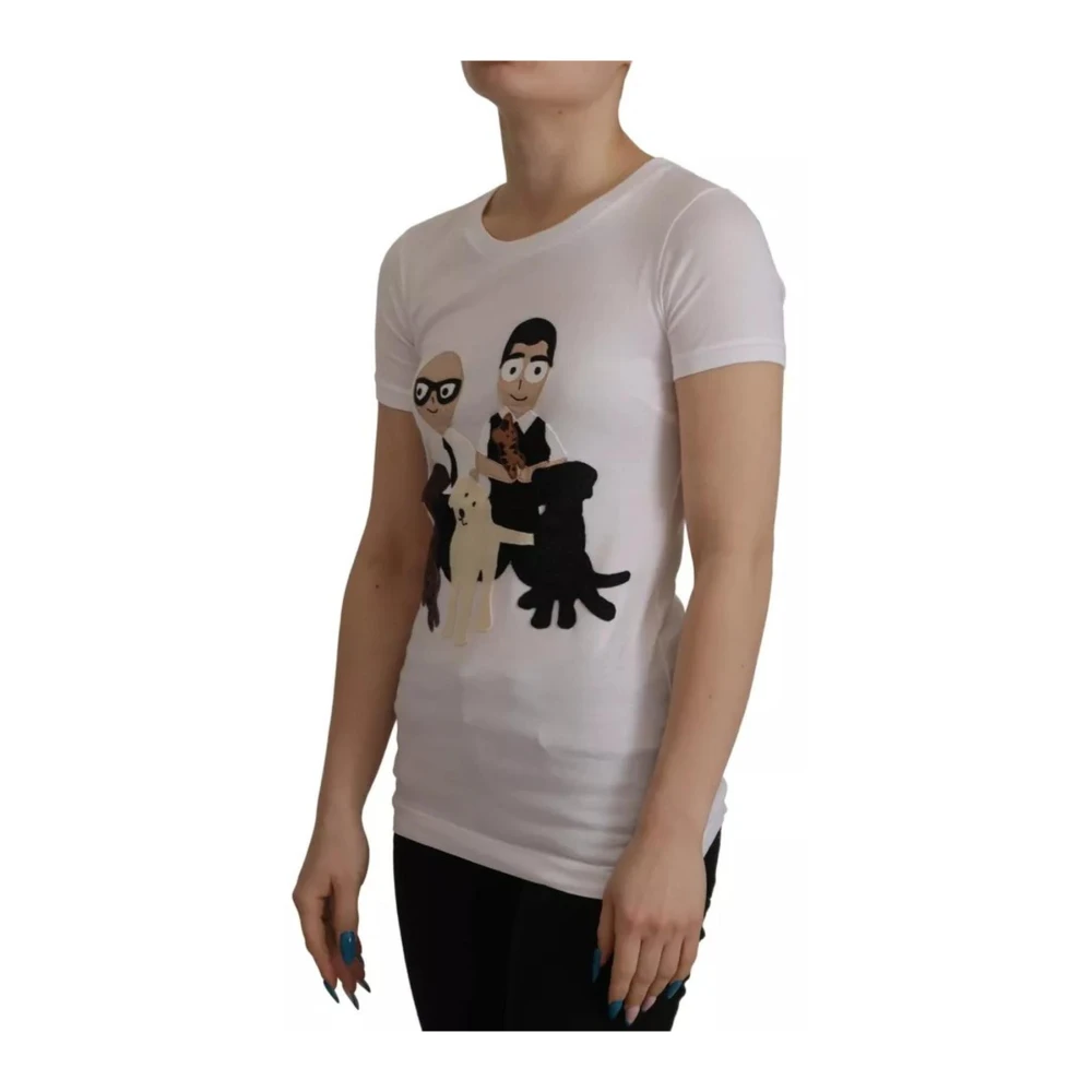 Dolce & Gabbana Witte Katoenen T-shirt met DGFamily Patch White Dames