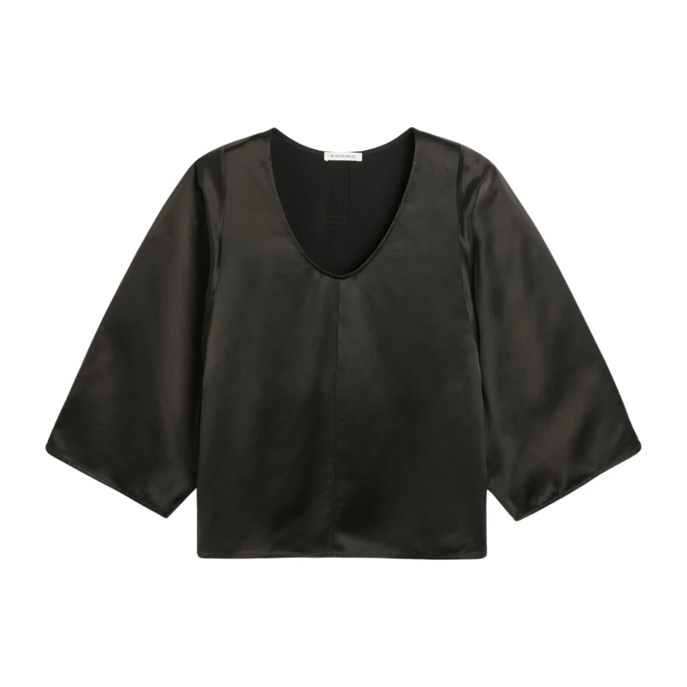 By Malene Birger Glanzende Zwarte Blouse met Zijsplitten By Herenne Birger Black Dames