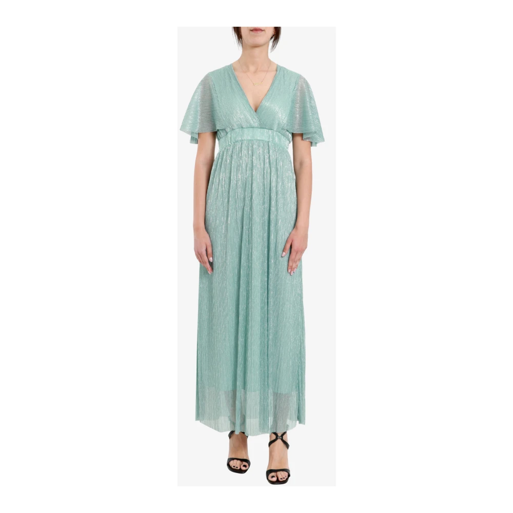 Kaos Lurex V-hals Jurk met Korte Mouwen Blue Dames