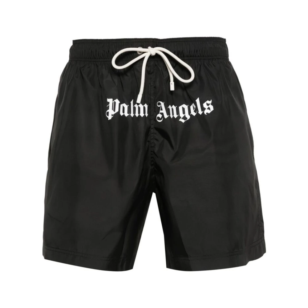 Palm Angels Zwarte Strandshorts met Logoprint Black Heren