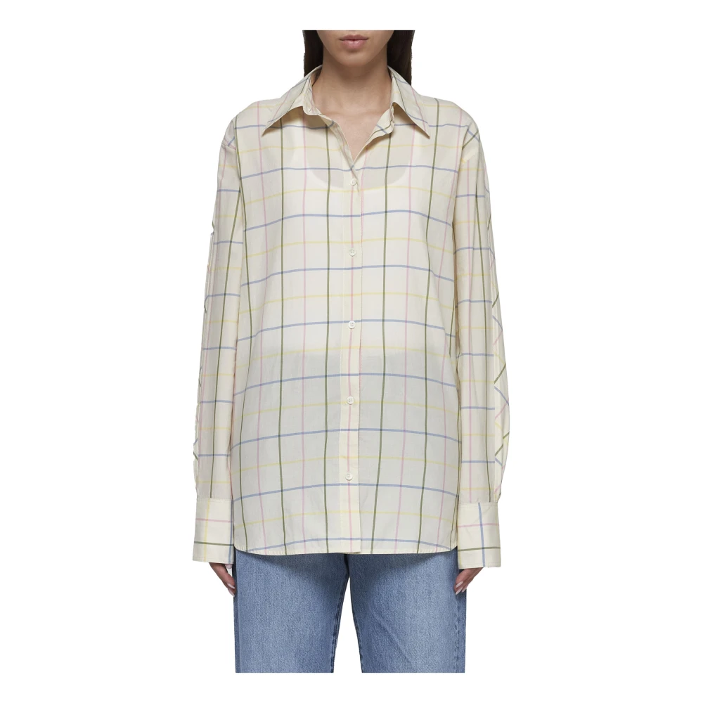 TotêMe Geruite Print Kimono Mouw Shirt Beige Dames
