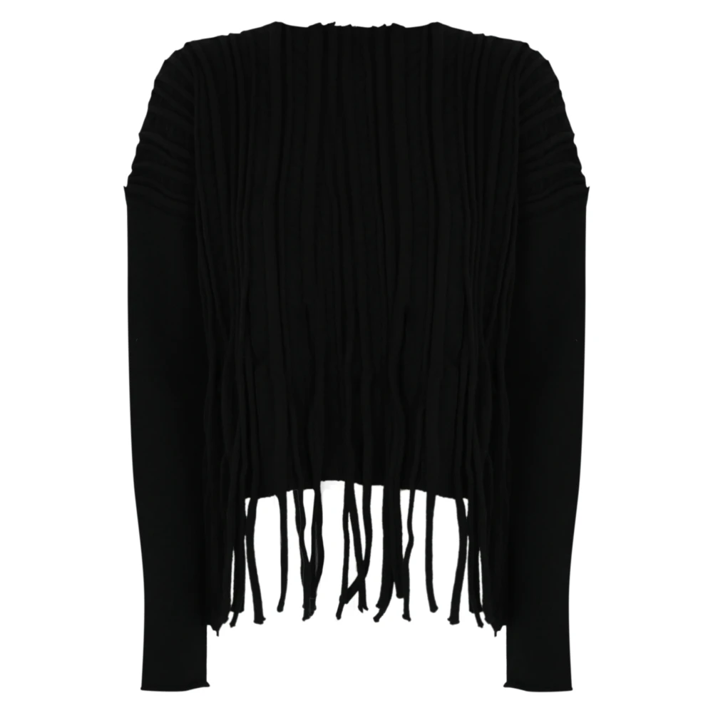 Liviana Conti Zwarte wollen trui met franjes Black Dames