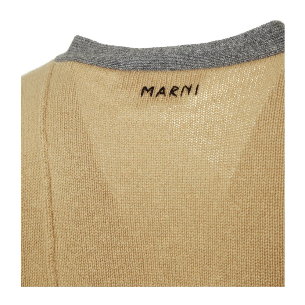 Marni Kleurblock Kasjmier Cardigan met V-hals Beige Dames
