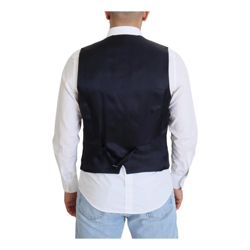Dolce & Gabbana Wollen Vest met Logodetails in Donkerblauw Blue Heren