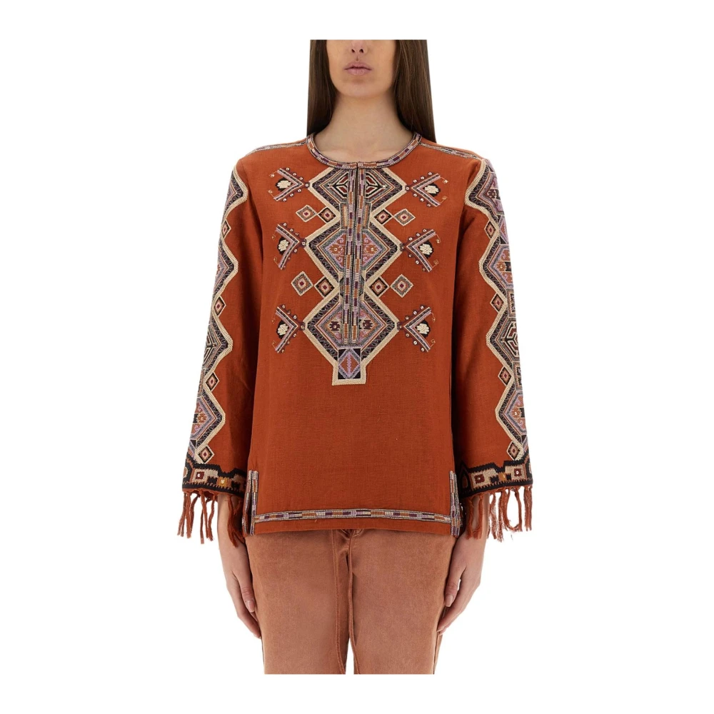 Isabel Marant Women's Embroidered Cotton Blend Tunic Top