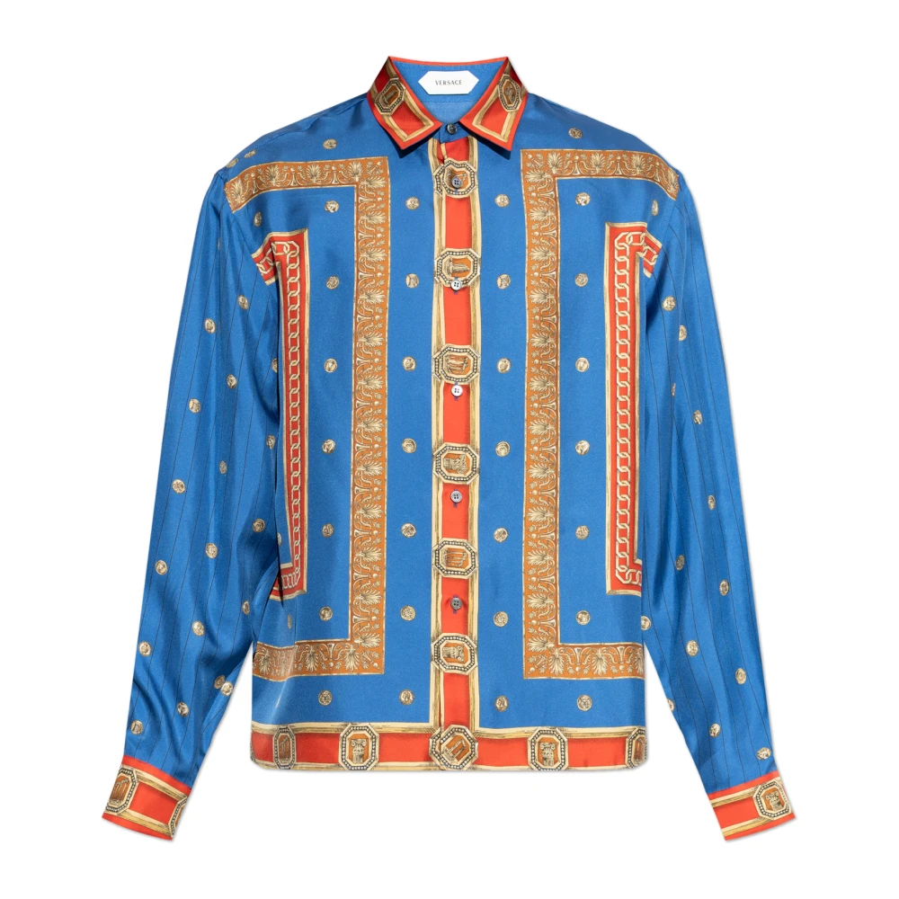 Versace Men's Blue Casual Shirts, 2XL, Printed Silk Twill Regular Shirt