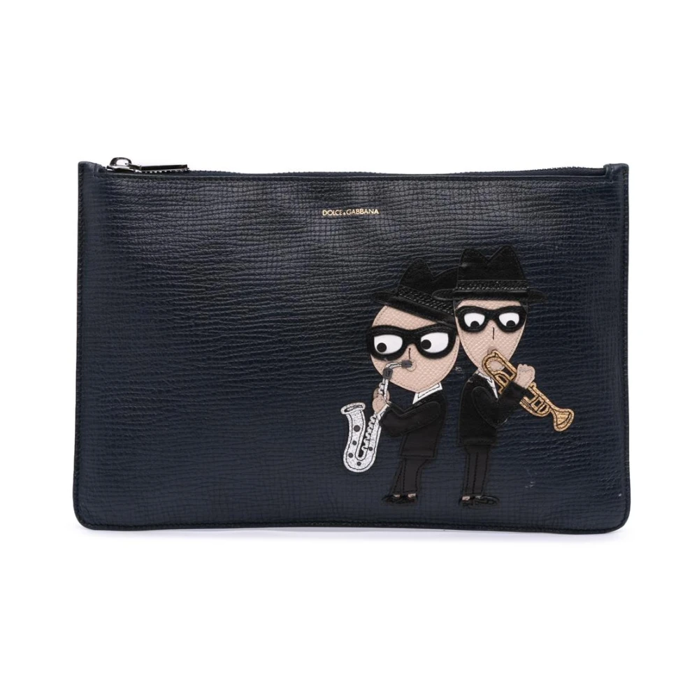 Dolce & Gabbana Pre-Owned Women's Black Pre-Owned Textured Leather Pouch With Appliqué Detail