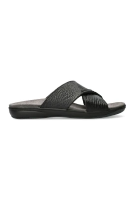 Svart Läder Slide Sandal
