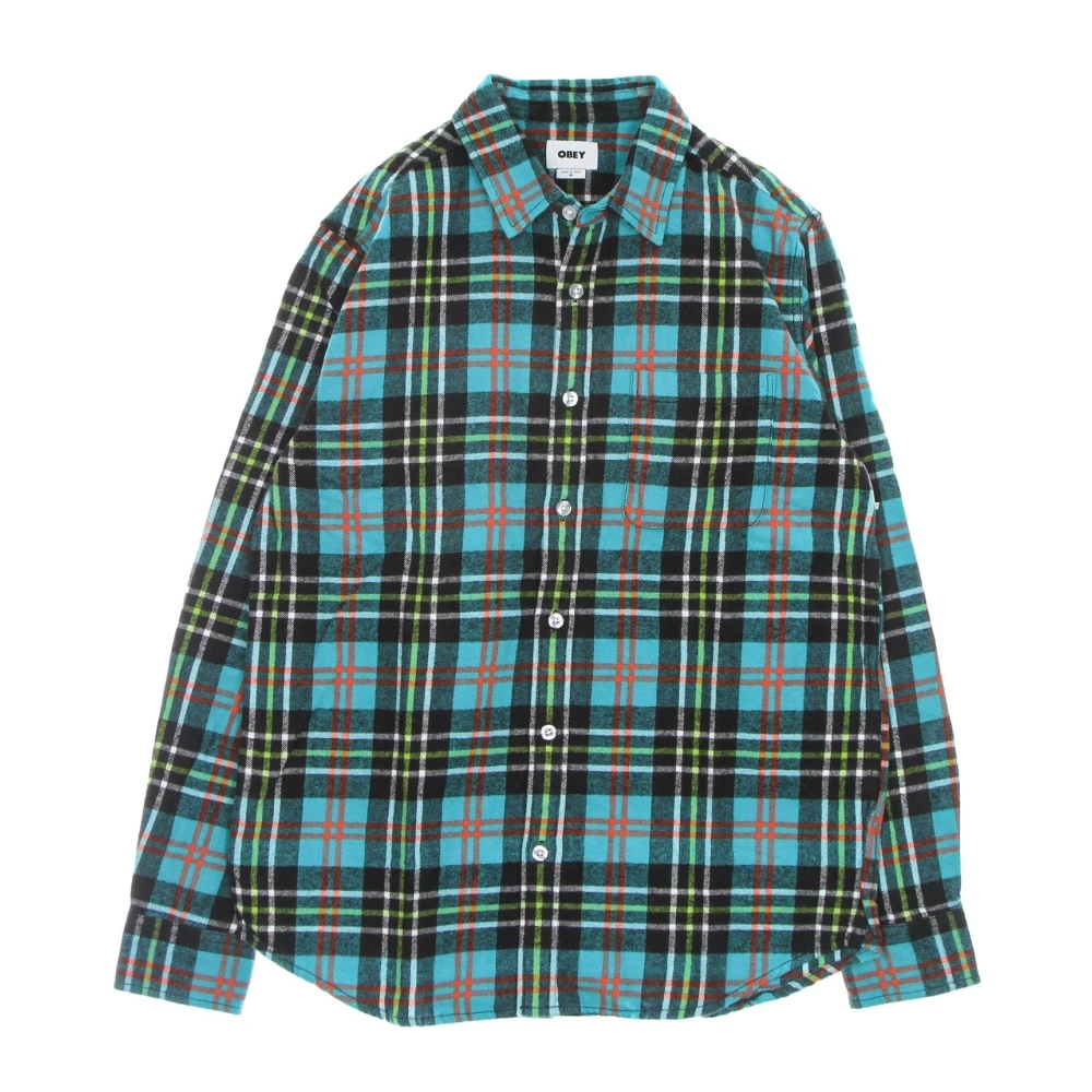 Obey Geruite Flanellen Overhemd Aqua Blue Heren
