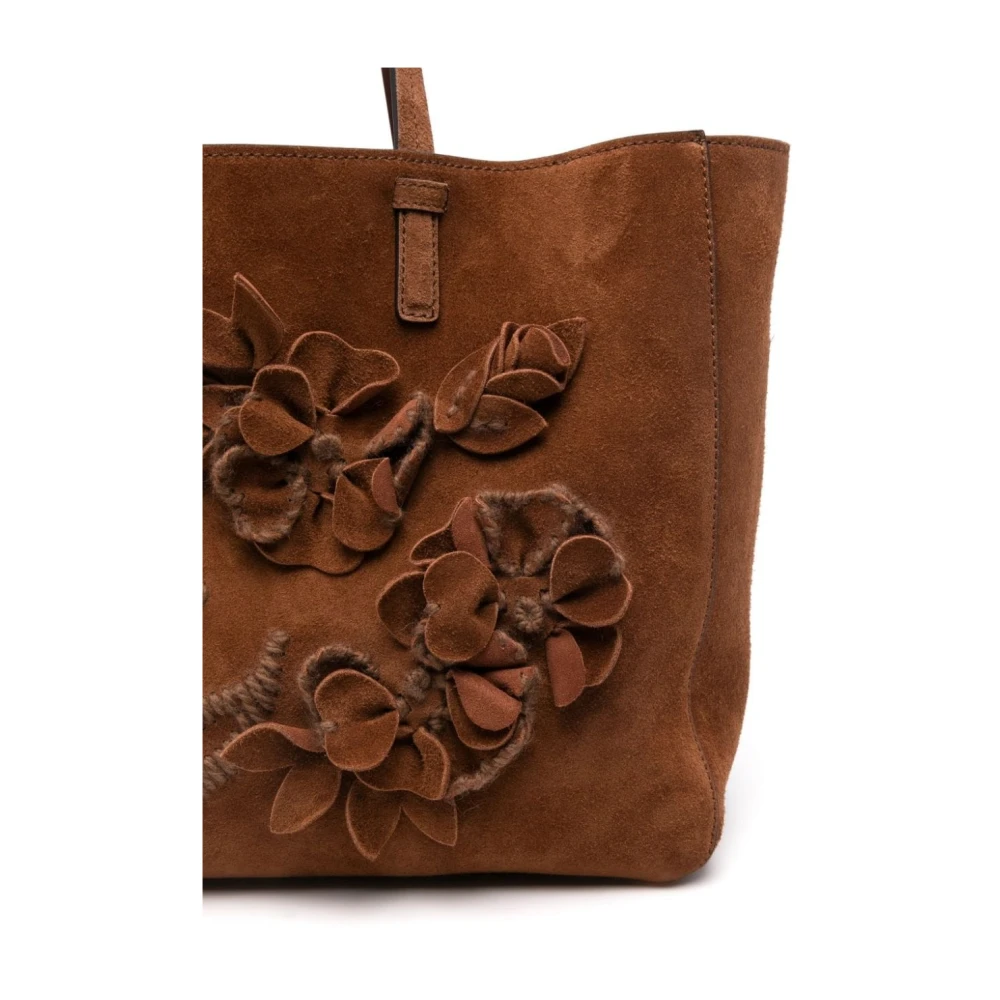 Ermanno Scervino Bruine suède boodschappentas met bloemenapplicaties Brown Dames