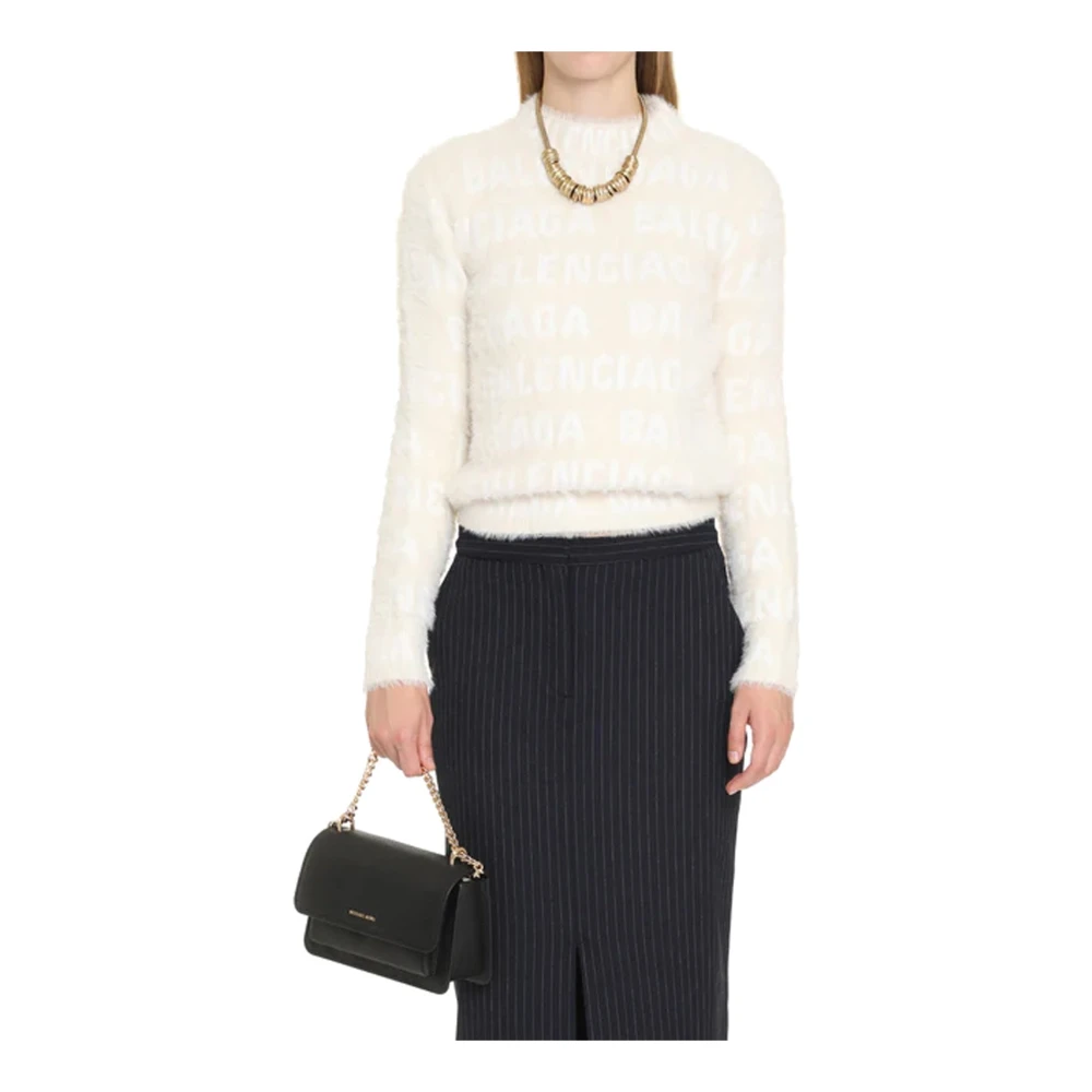 Balenciaga Logo Jacquard Sweater Vrouwen Italië Beige Dames
