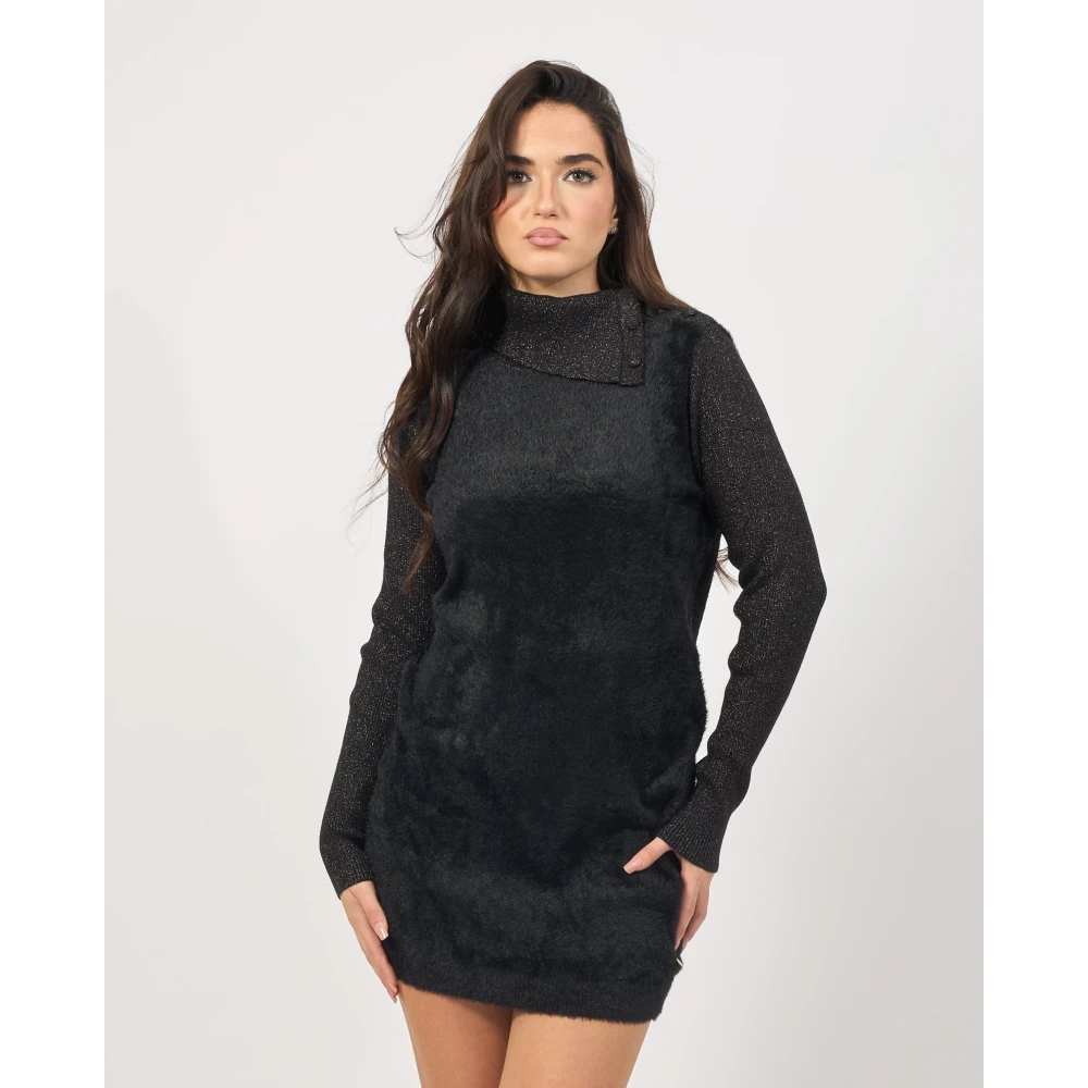 YES ZEE Zwarte hoge hals mohair jurk Black Dames