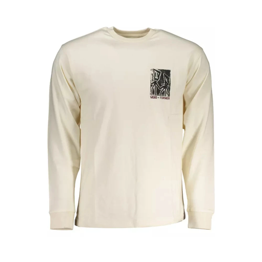 Vans Men's White Cotton Long Sleeve T-Shirt With Print - Long Sleeve T-Shirts - S - Tops