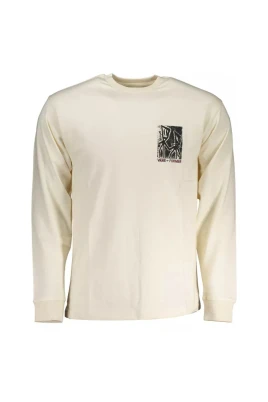 Vit Bomullslångärmad T-Shirt med Tryck