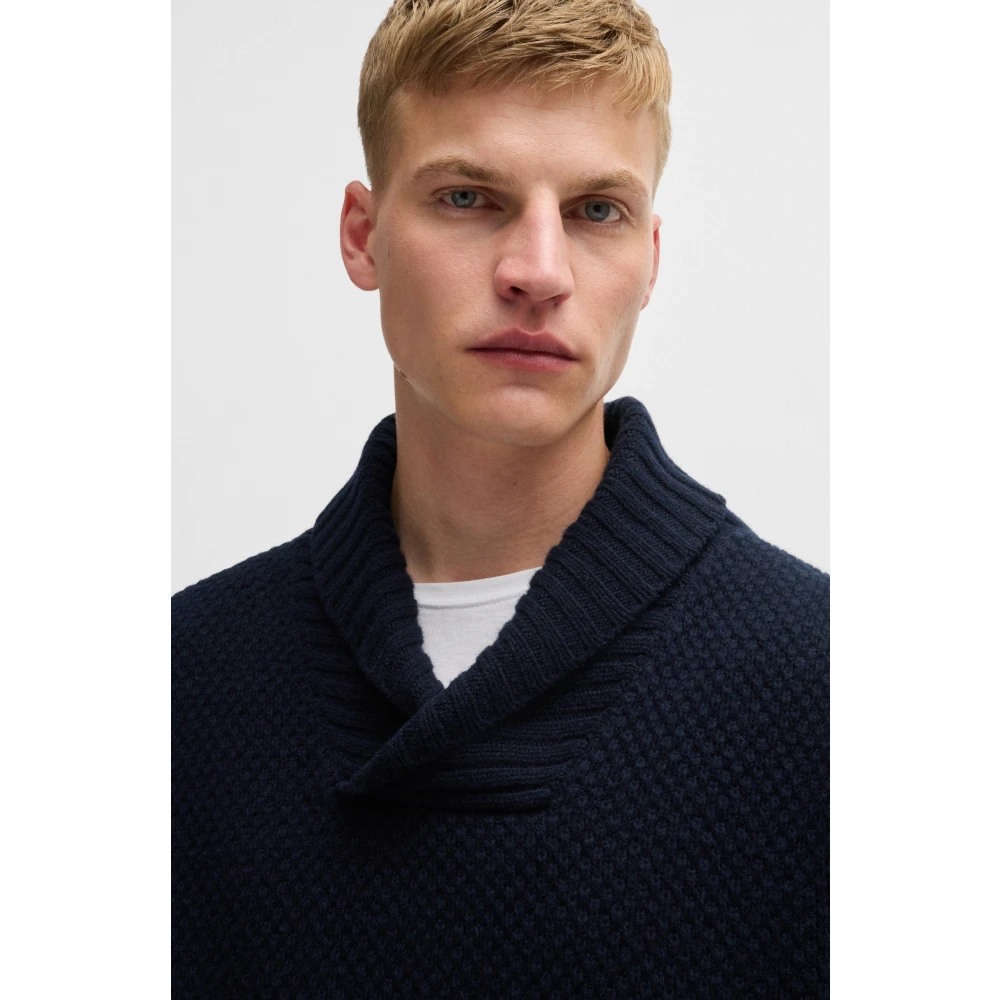 Hugo Boss Blauwe Casual Shawl Kraag Trui Blue Heren