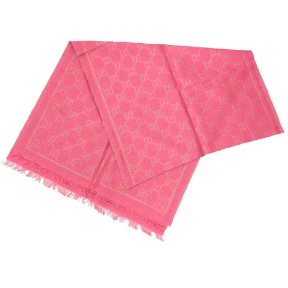 Gucci Vintage Tweedehands Roze Wol Gucci Sjaal Pink Dames