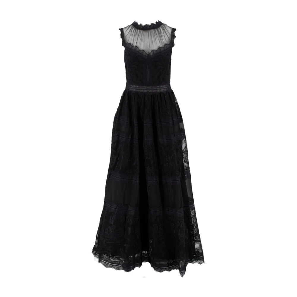 Ermanno Scervino Lange Jurk met Kant en Tule Black Dames