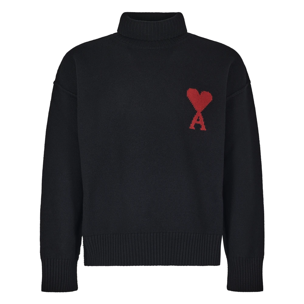 Ami Paris Men's Black Turtlenecks, Xl, Felted Jumpers