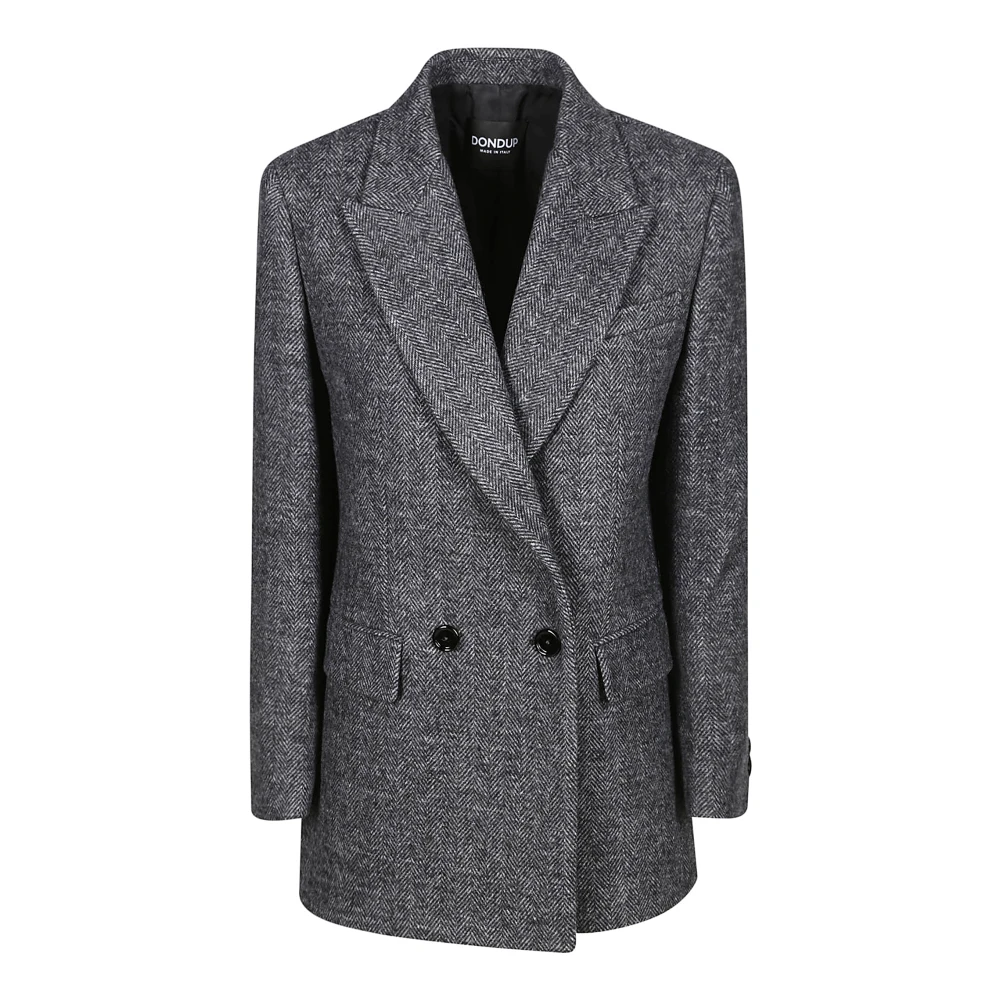Dondup Dubbelrijige Herringbone Peacoat Gray Dames