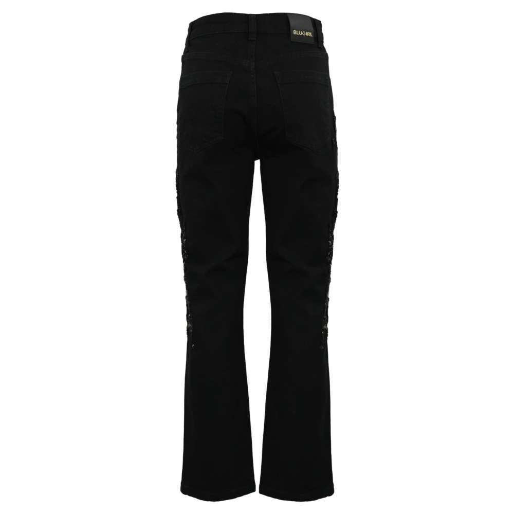 Blugirl Zwarte Denim Wortelbroek met Bloemenborduursel Black Dames