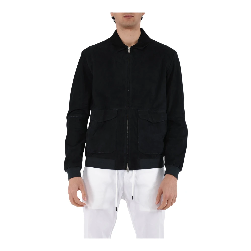 Dfour Slim Fit Leren Bomberjack Blue Heren