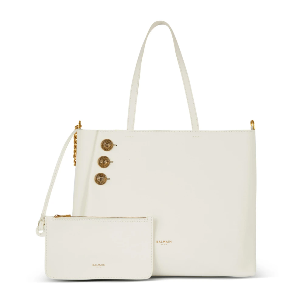 Balmain Emblème Leren Tote Tas White Dames