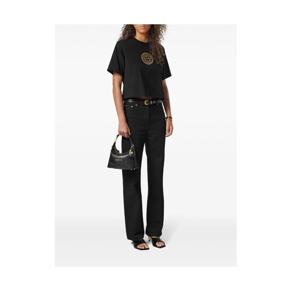 Versace Zwarte Leren Schoudertas met Rits Black Dames