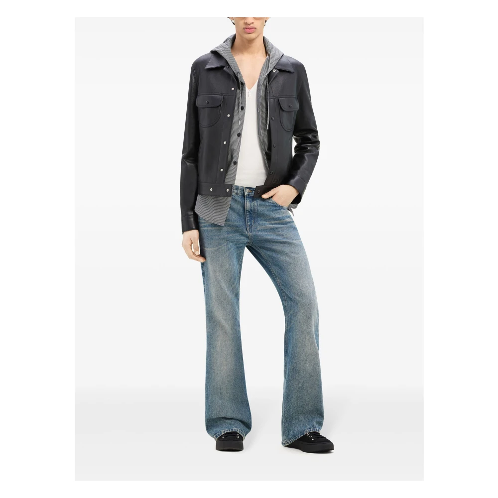Courrèges Zwarte Leren Vintage Trucker Jas Black Heren