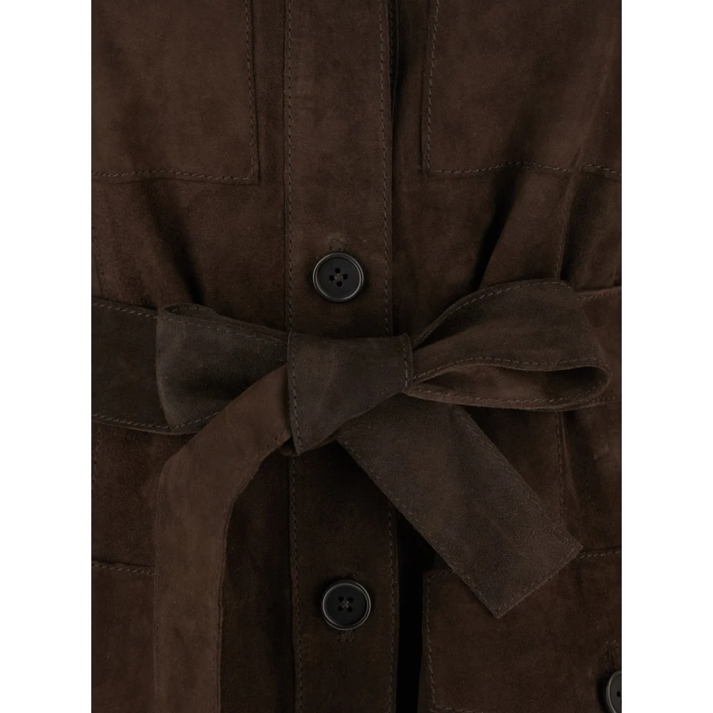 P.a.r.o.s.h. Donkerbruine Suède Jas met Franjes Brown Dames