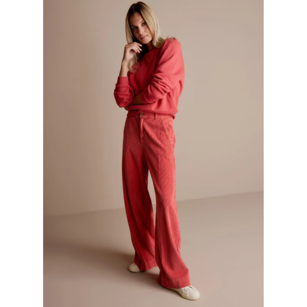 Summum Woman Fluwelen Broek met Hoge Taille en Wijde Pijpen Red Dames