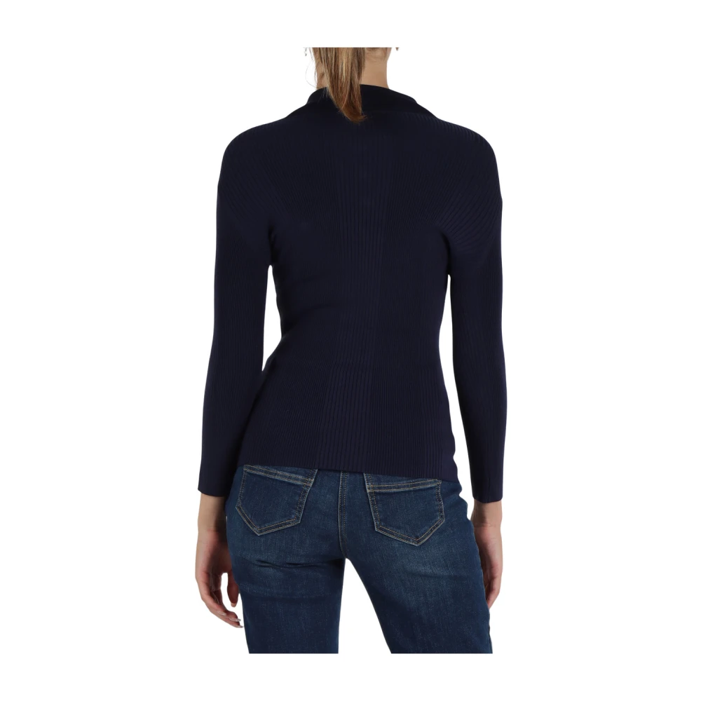 Elisabetta Franchi Gebreide zijde blend polo shirt Blue Dames