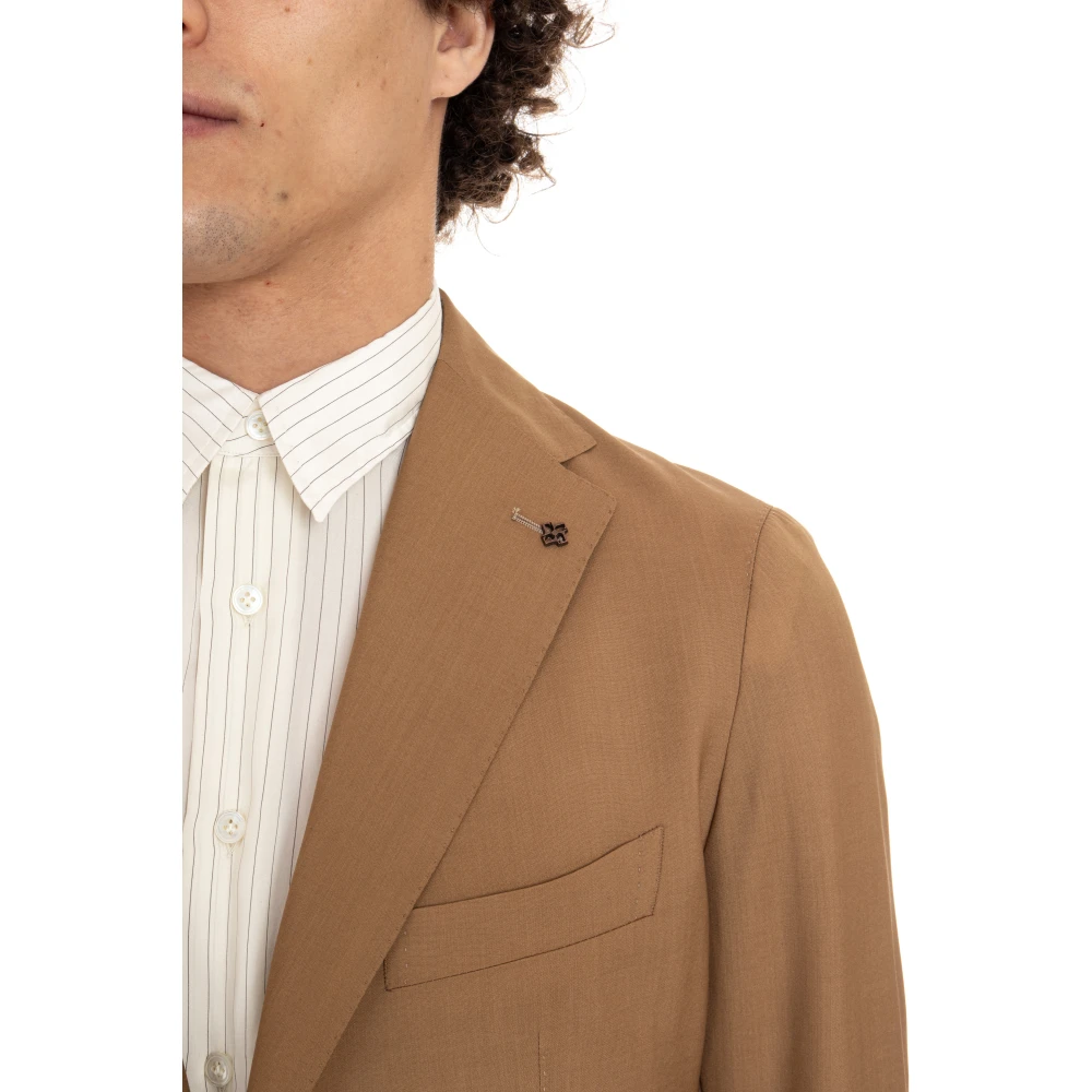 Tagliatore Kameel Wol Zijde Slim Fit Jas Brown Heren