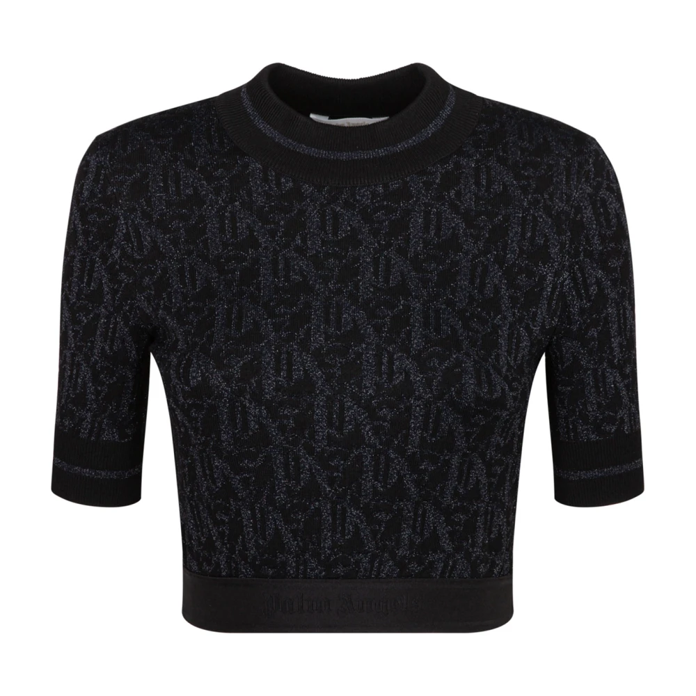 Palm Angels Vrouw Zwart Truien & Vesten Dames, M, E Gebreide Top Met Metalen Draad