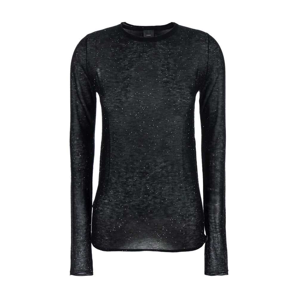 Pinko Vrouw Zwart Truien & Vesten Dames, M, Wol, E Strass Lange Mouw Sweater
