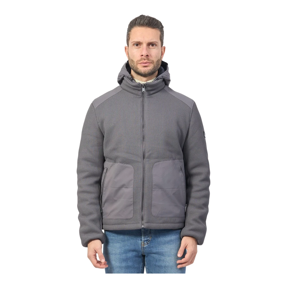 YES ZEE Grijze gebreide jas met capuchon en softshell inzetstukken Gray Heren