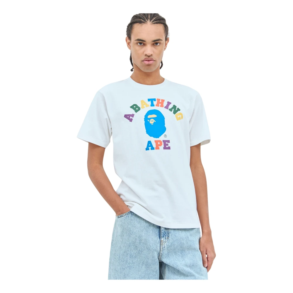 A Bathing APE Logo Print Crewneck T-Shirt White Heren