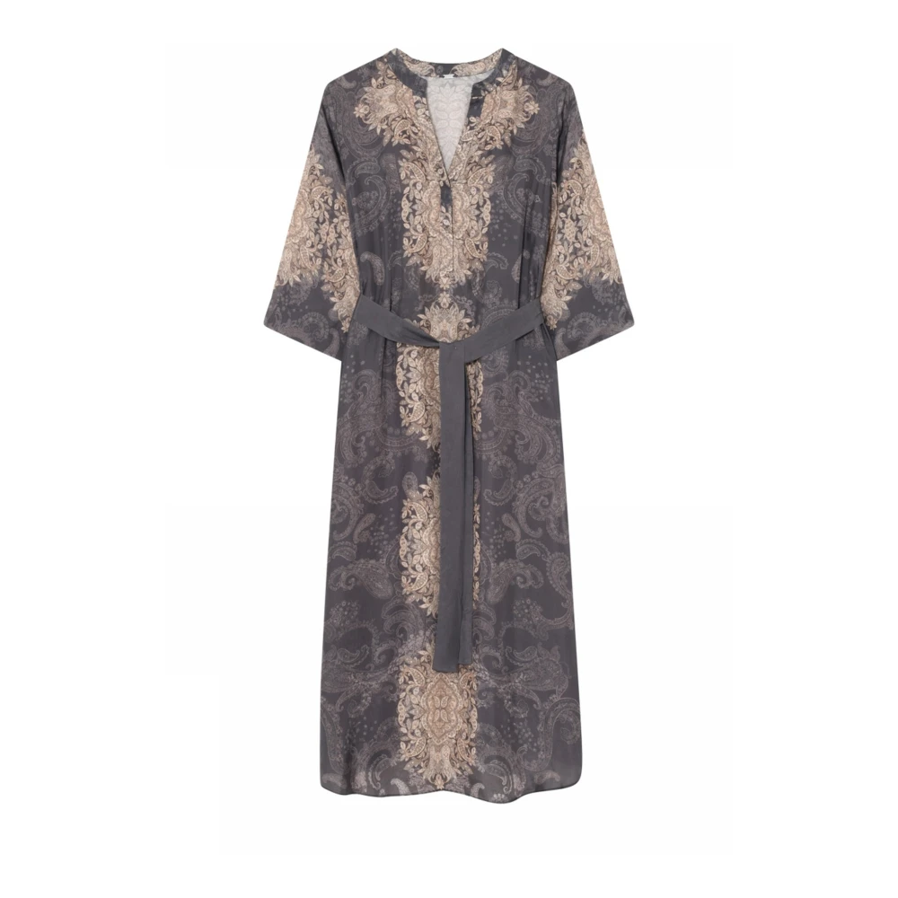 Gustav Midi-jurk met V-hals en Riem Gray Dames