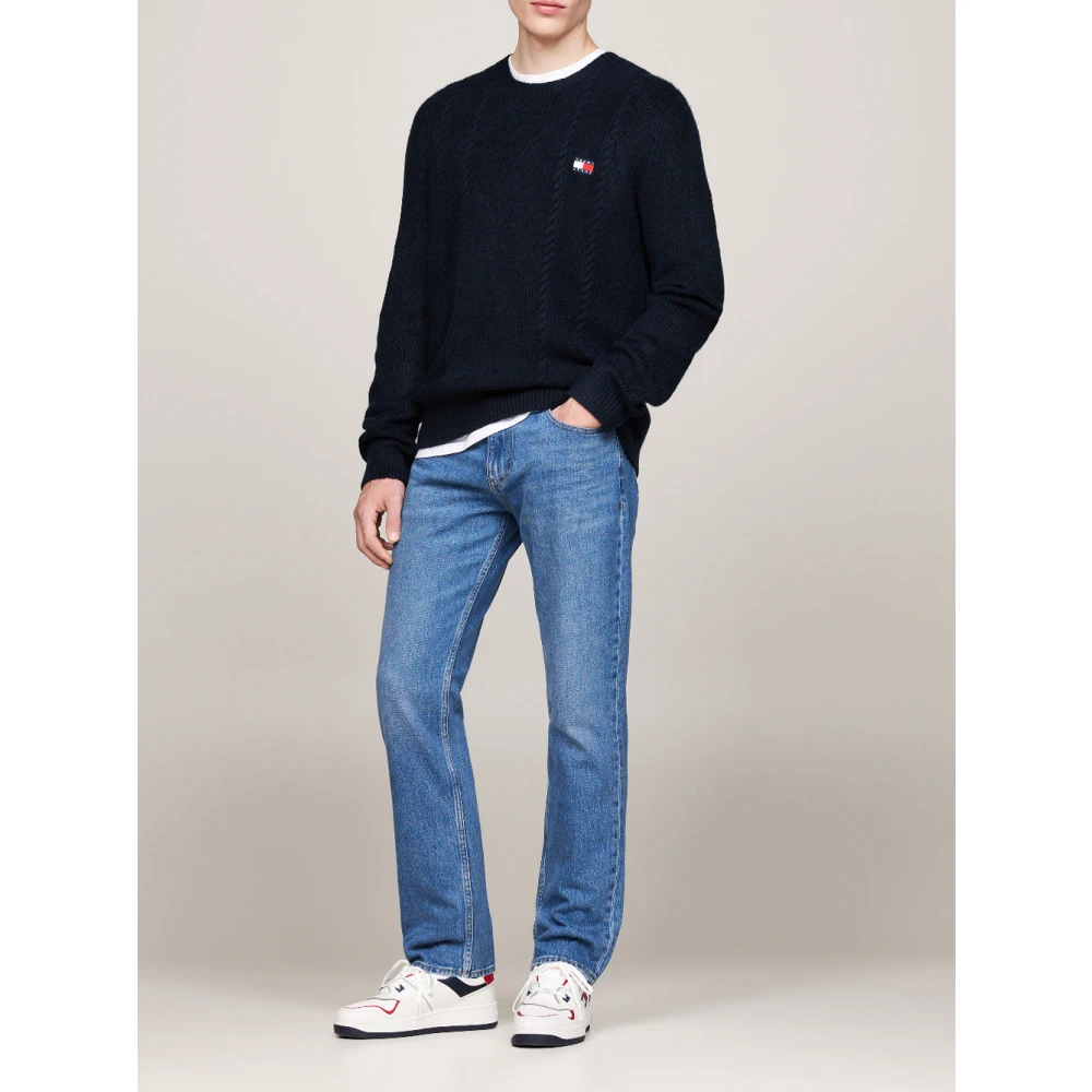 Tommy Jeans Blauwe trui met slanke kabelbrei Blue Heren