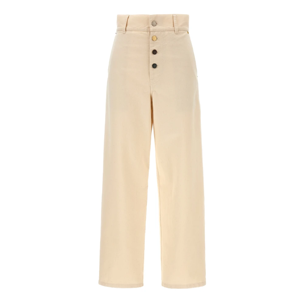 Moschino Women's Beige Wide Trousers, Xs, Cotton Trousers