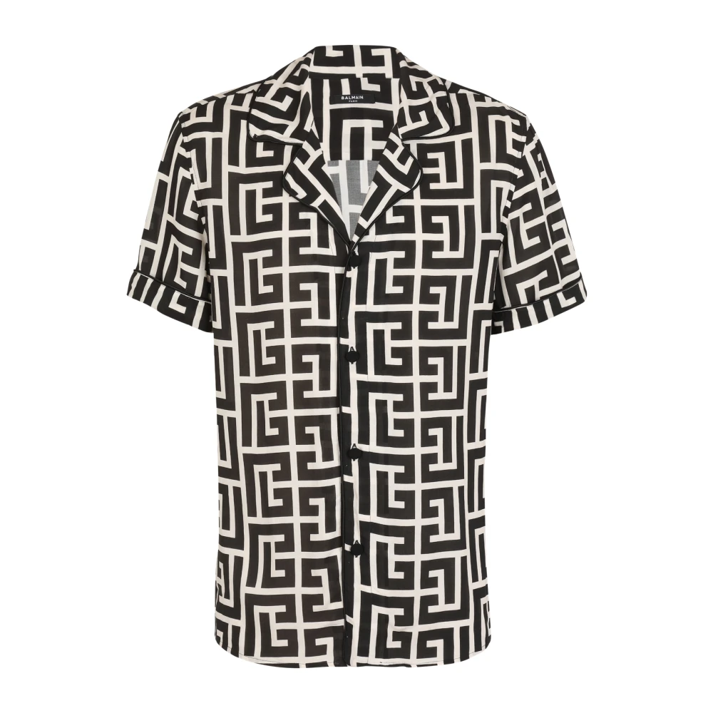 Balmain Black Monogram-Printed Shirt - Male - Short Sleeve Shirts - L - Shirts