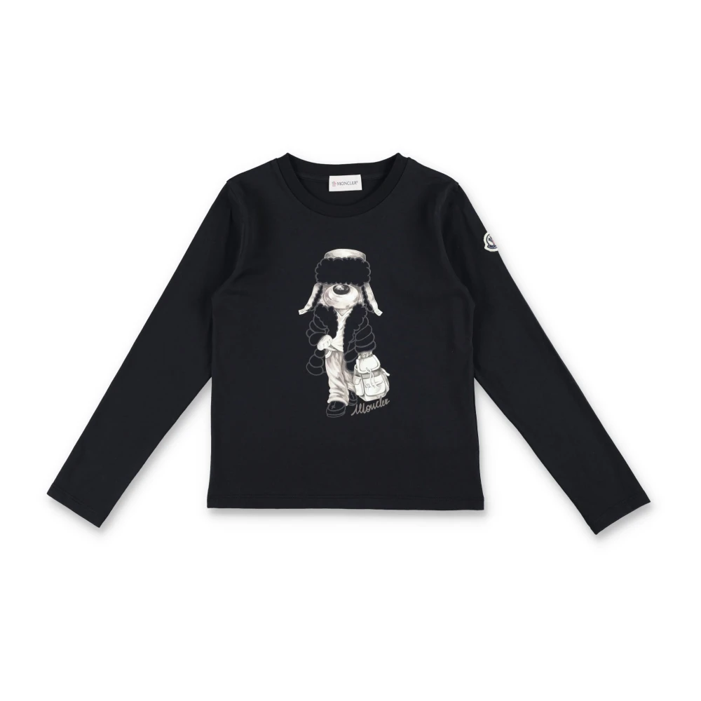 Moncler Svart Hund T-shirt med Teddybjörn Tryck Black, Flicka