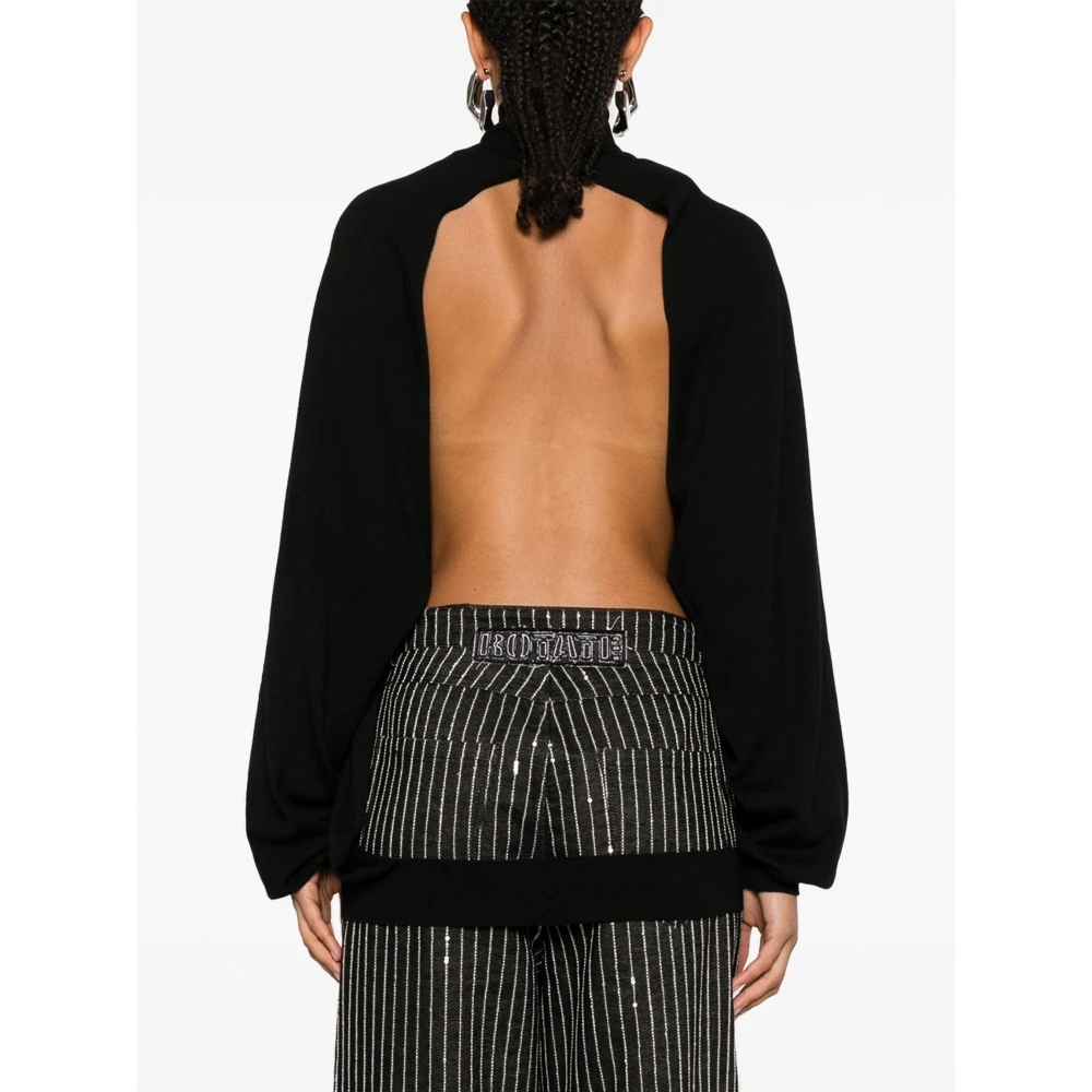 Moschino Stijlvol Logo-Charm Sweater met Open Rug Black Dames