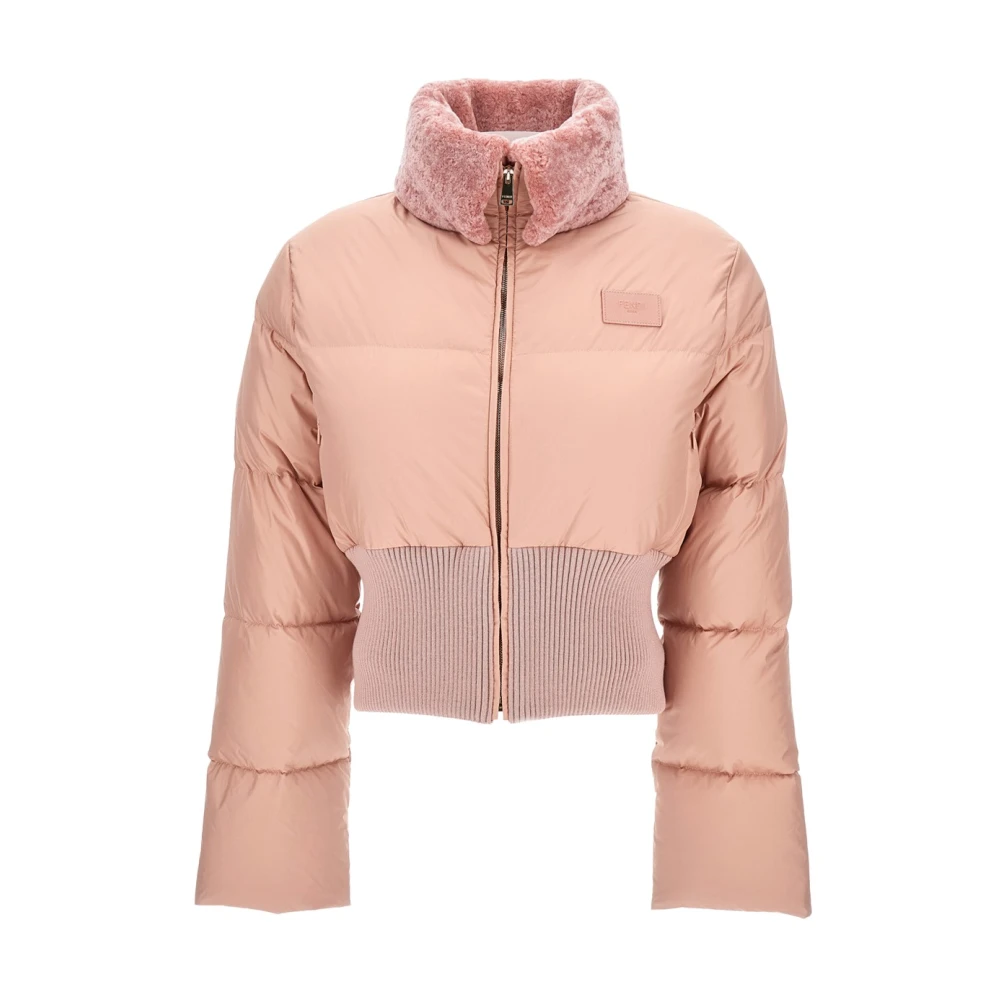 Fendi Pink Down Jackets, Female, L, Technical Fabric And Shearling Down Jacket