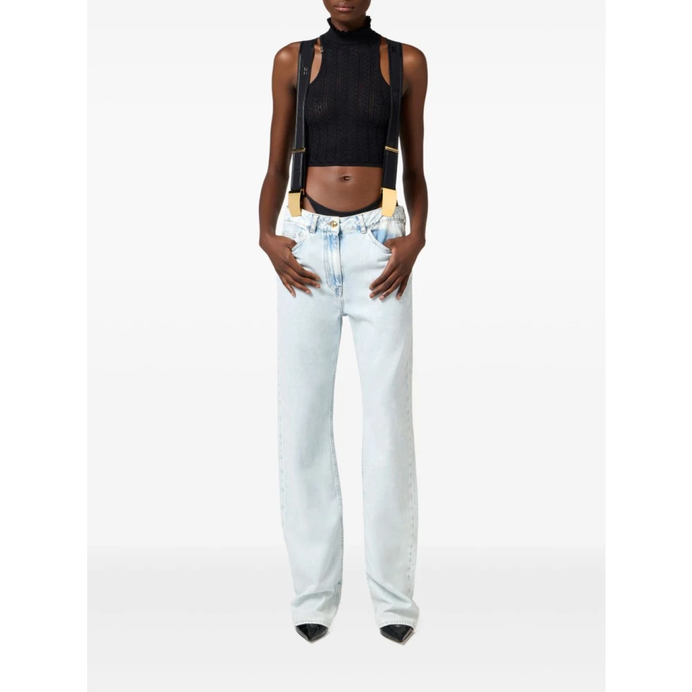 Elisabetta Franchi Denim Straight Leg Broek Oversized Fit Blue Dames