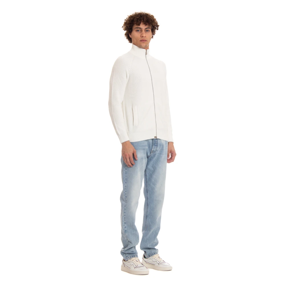 BRUNELLO CUCINELLI Witte Geribbelde Katoenen Volledige Rits Vest White Heren