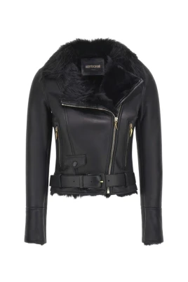 Svart Shearling Bikerjacka Kvinna