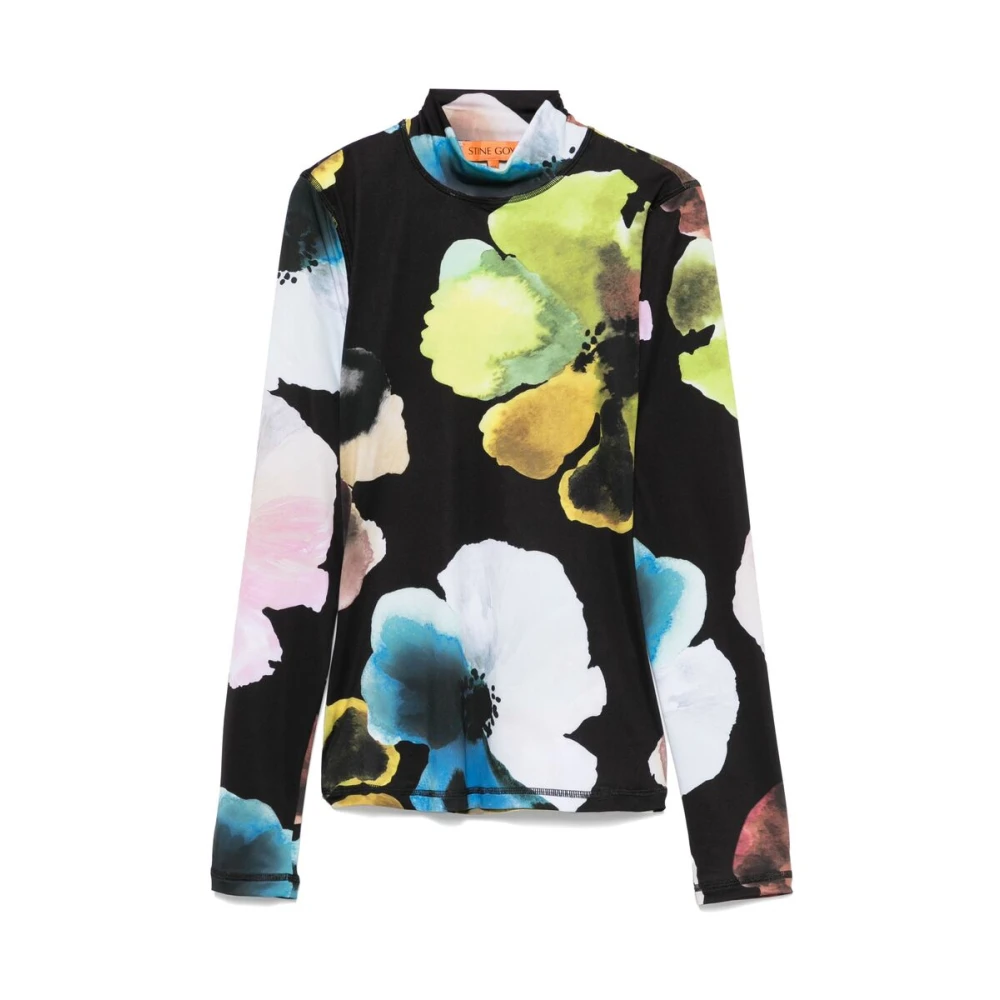 Stine Goya Zwarte Bloemenprint Trui Lange Mouwen Multicolor Dames